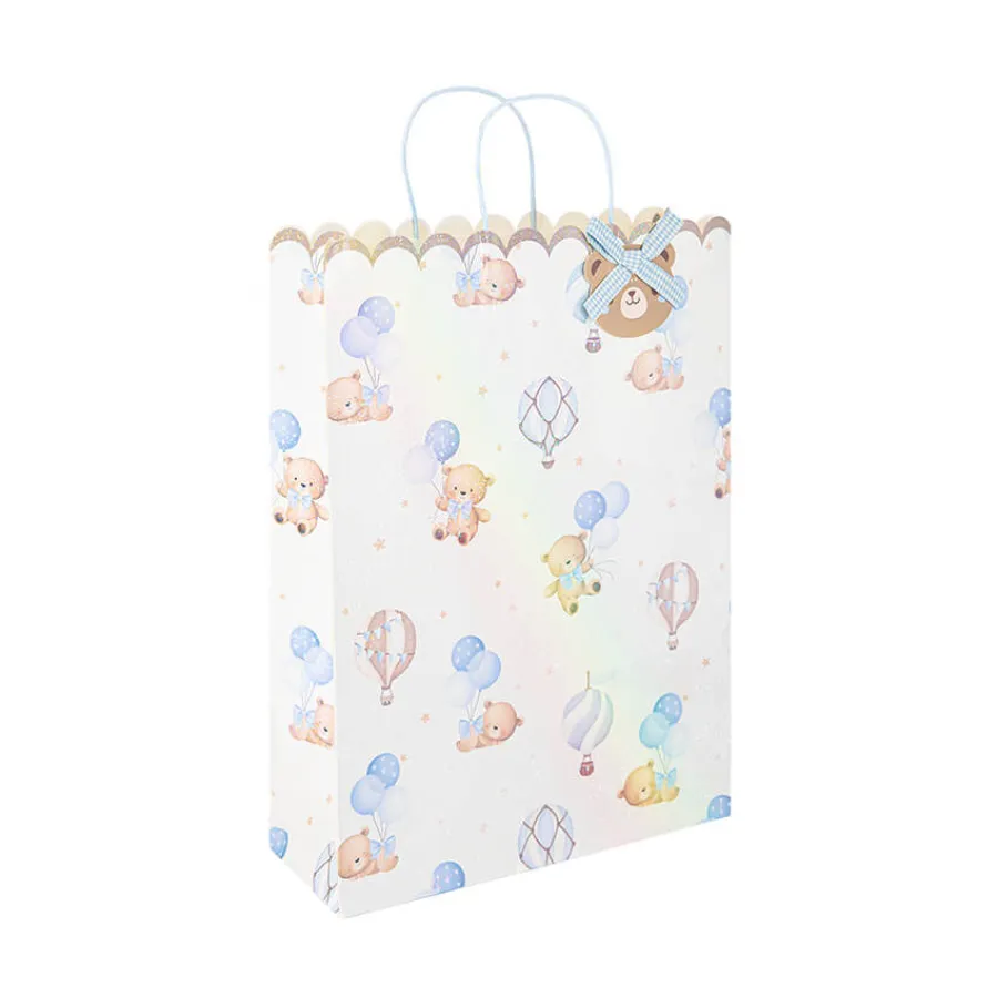 Σακούλα Αρκουδάκι με μπαλόνια - σιέλ