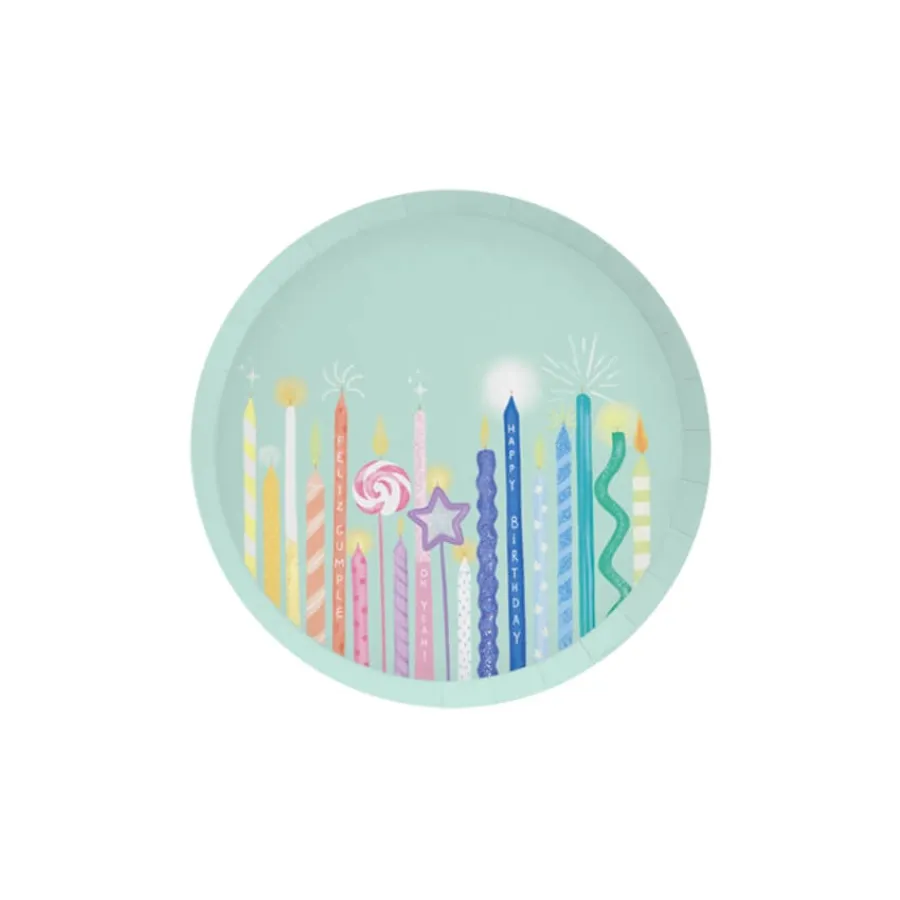 Χάρτινα πιάτα γλυκού βεραμάν με κεράκια γενεθλίων - 6τμχ.