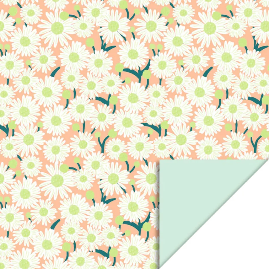 Χαρτί περιτυλίγματος διπλής όψεως Μαργαρίτες/ Φυστικί