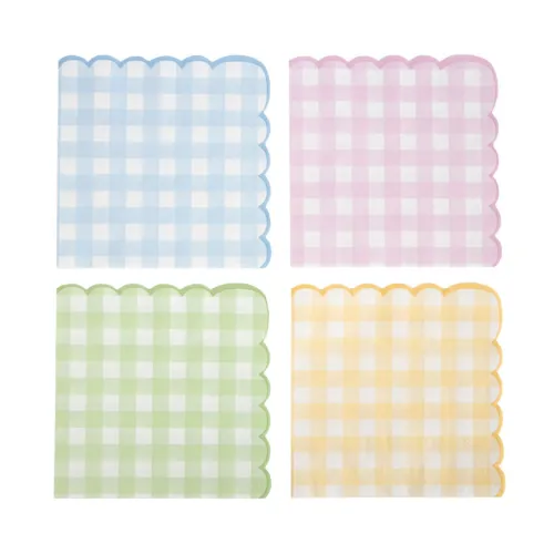 Χαρτοπετσέτες καρό ροζ/σιέλ/κίτρινες/λαχανί - 16τμχ.