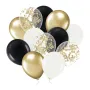 Σετ μπαλόνια latex μαύρα/λευκά/χρυσά/διάφανα με κονφετί - 12τμχ.