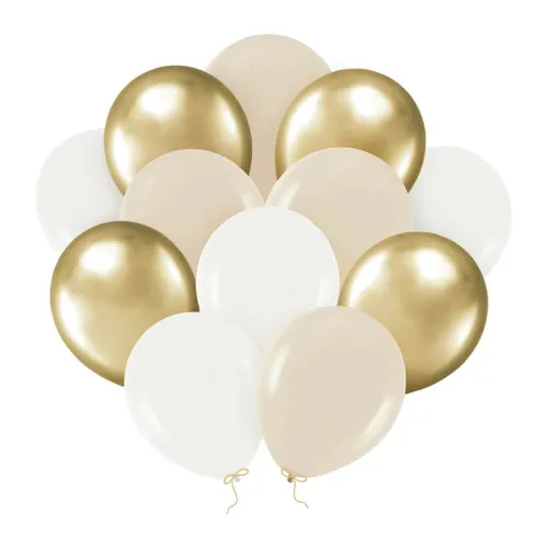 Σετ μπαλόνια latex μπεζ/χρυσά/λευκά - 12τμχ.
