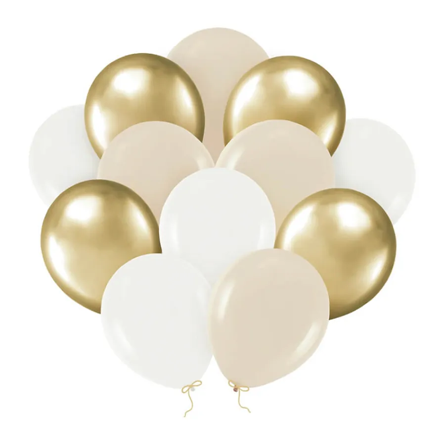 Σετ μπαλόνια latex μπεζ/χρυσά/λευκά - 12τμχ.