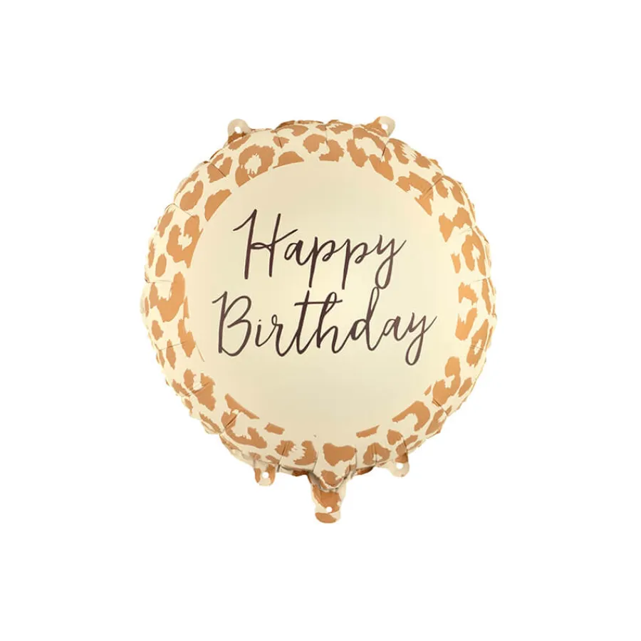 Μπαλόνι foil στρογγυλό ''Happy Birthday'' με animal print λεοπάρδαλης