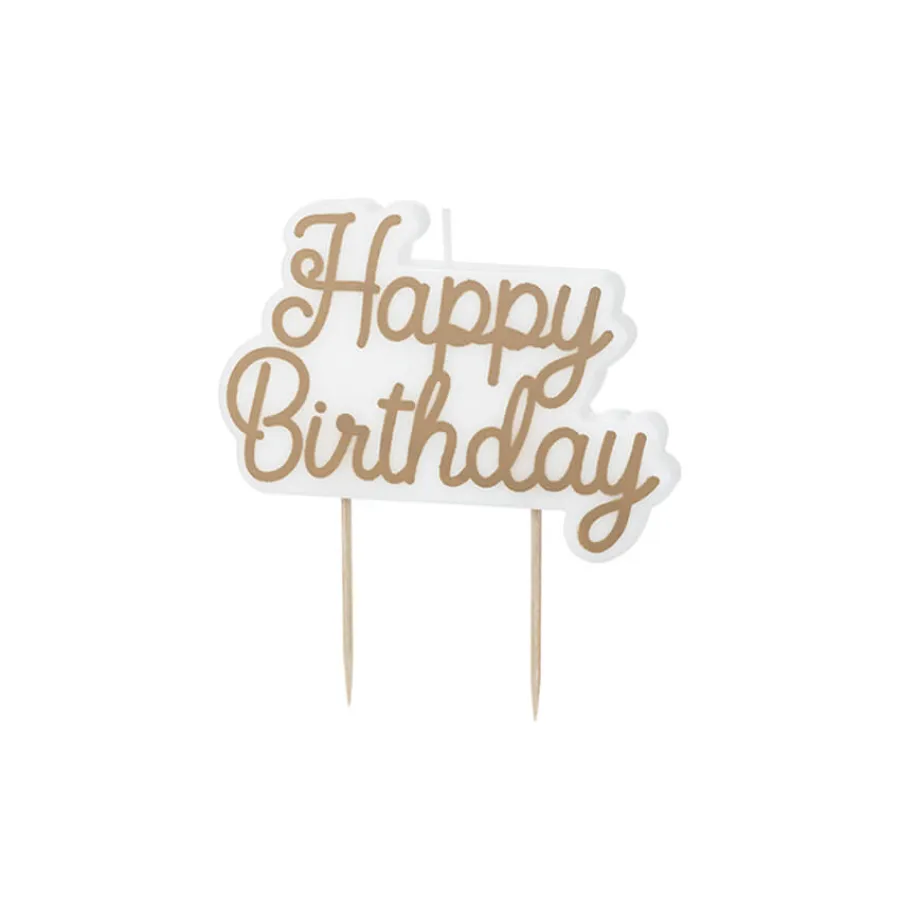 Κεράκι ''Happy Birthday'' λευκό με χρυσά γράμματα