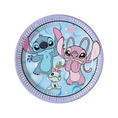 Χάρτινα πιάτα Stitch & Angel λιλά - 8τμχ.